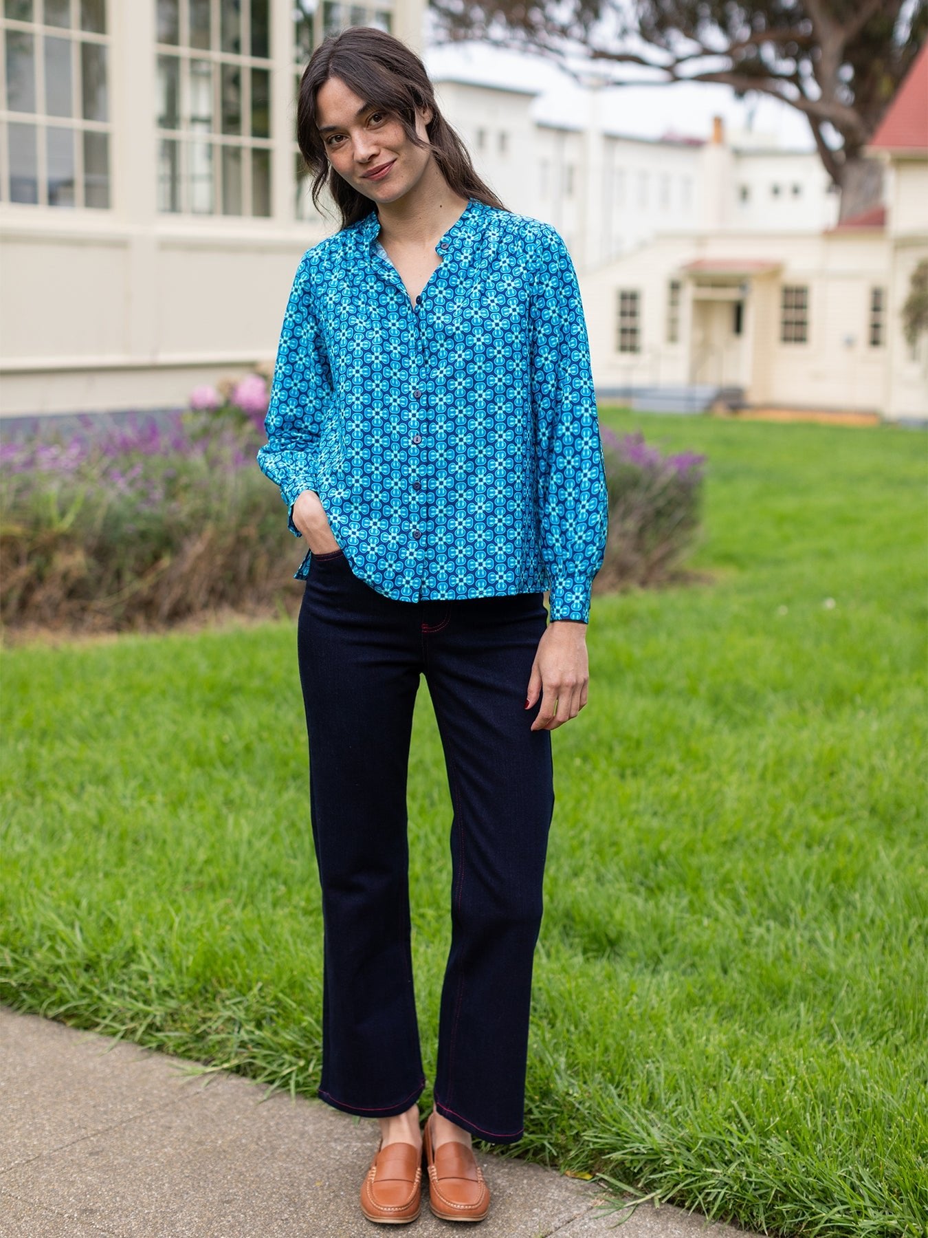 EMILY blouse Loop Tile Blue - Lesley Evers - 
