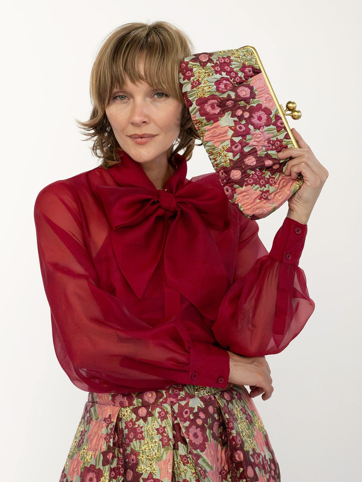 ETTA Clutch Daffodils Pink - Lesley Evers-Accessories-accessory-bag with silk scarf