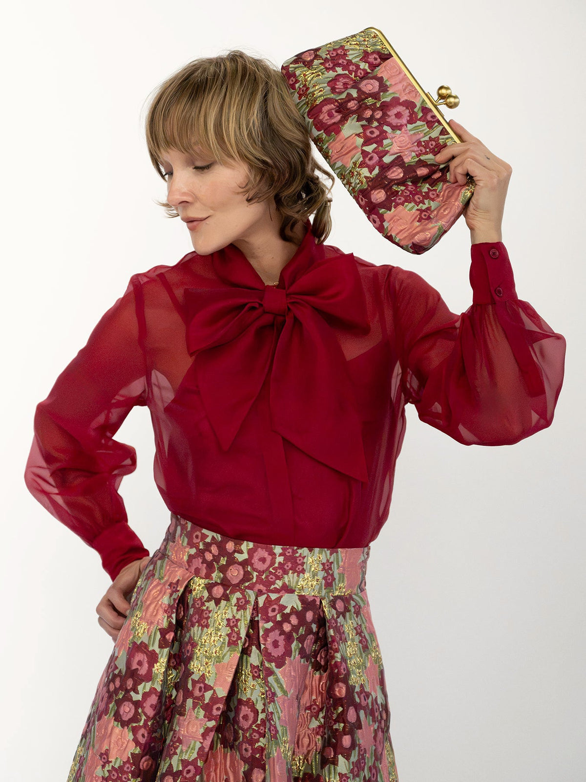 ETTA Clutch Daffodils Pink - Lesley Evers-Accessories-accessory-bag with silk scarf