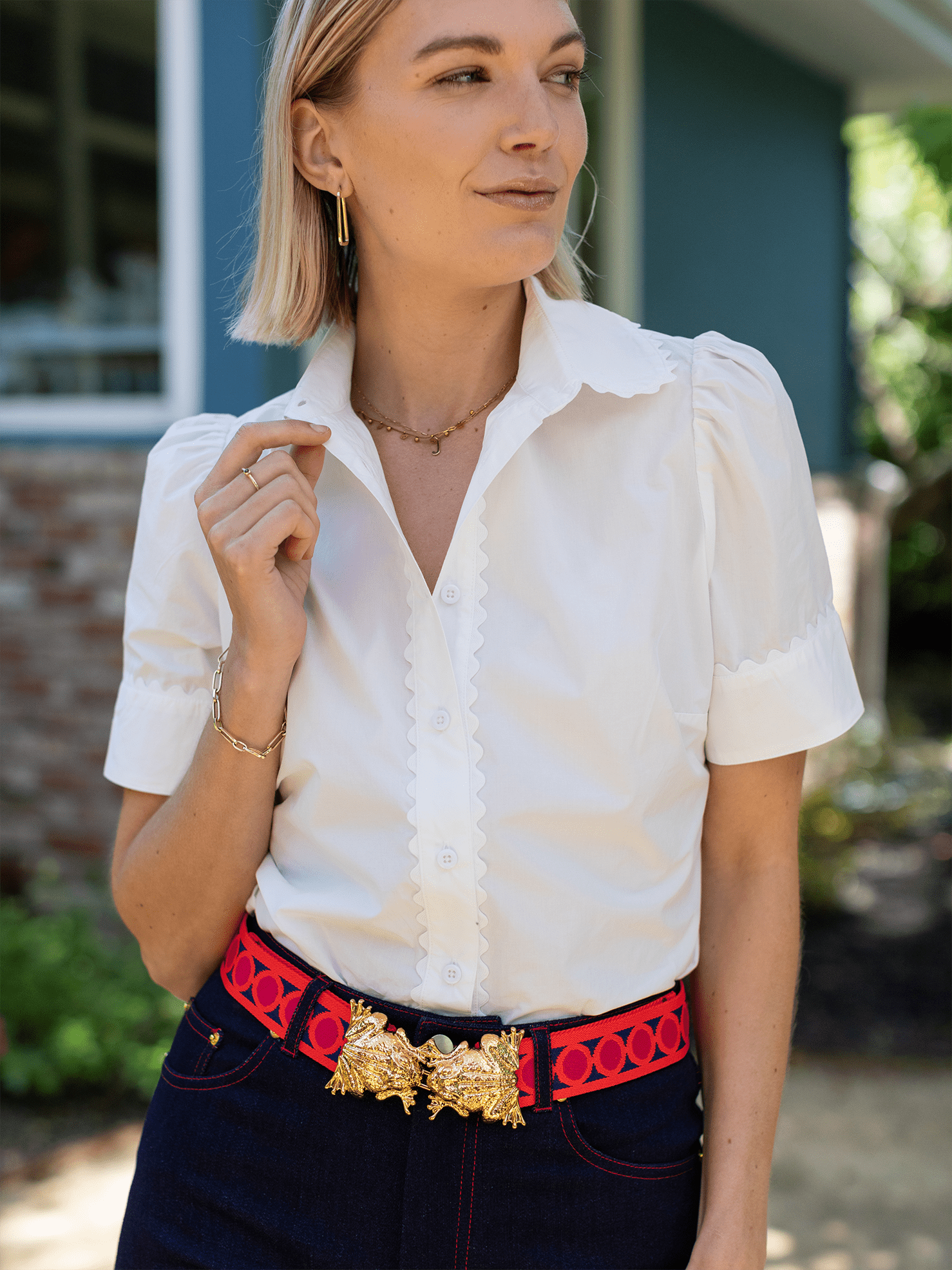 FROGS Belt Buckle with Orange Circles Belt Strap - Lesley Evers - Accessories - accessory - pebble