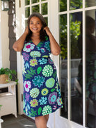 GINA dress Dazzle Flower Navy - Lesley Evers - cotton dress - Dress - faux wrap