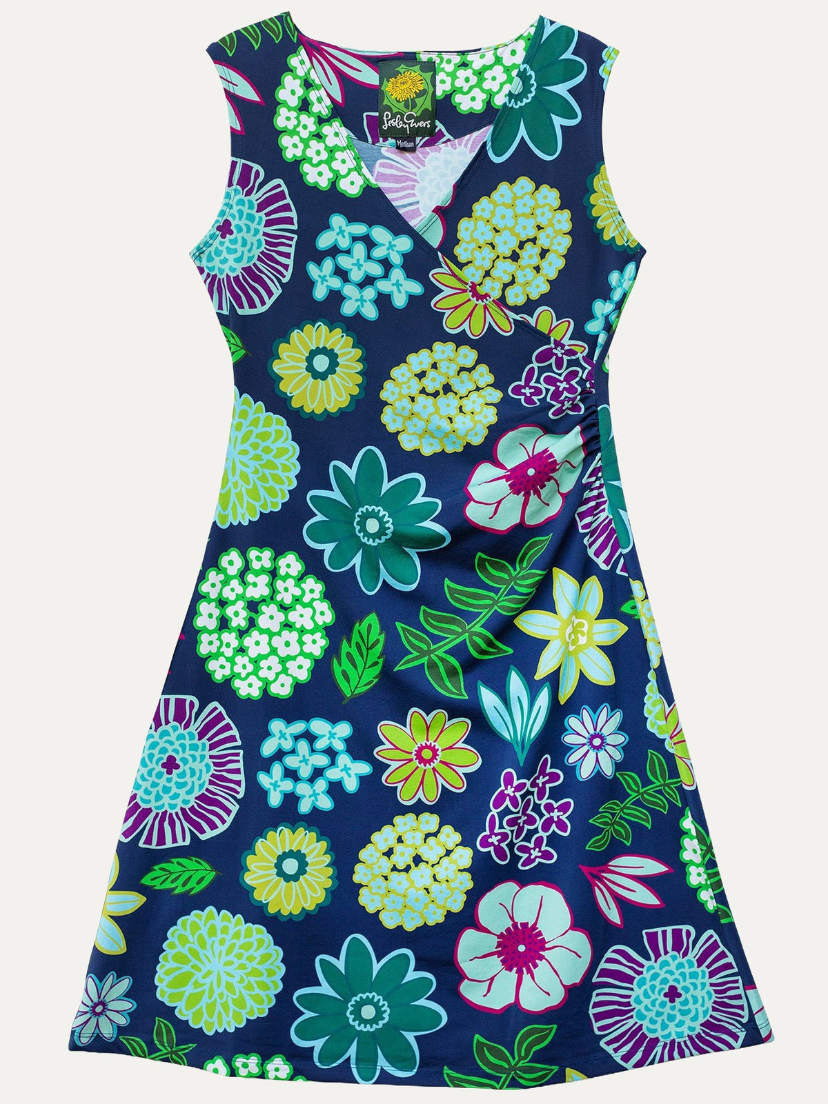 GINA dress Dazzle Flower Navy - Lesley Evers-cotton dress-Dress-faux wrap
