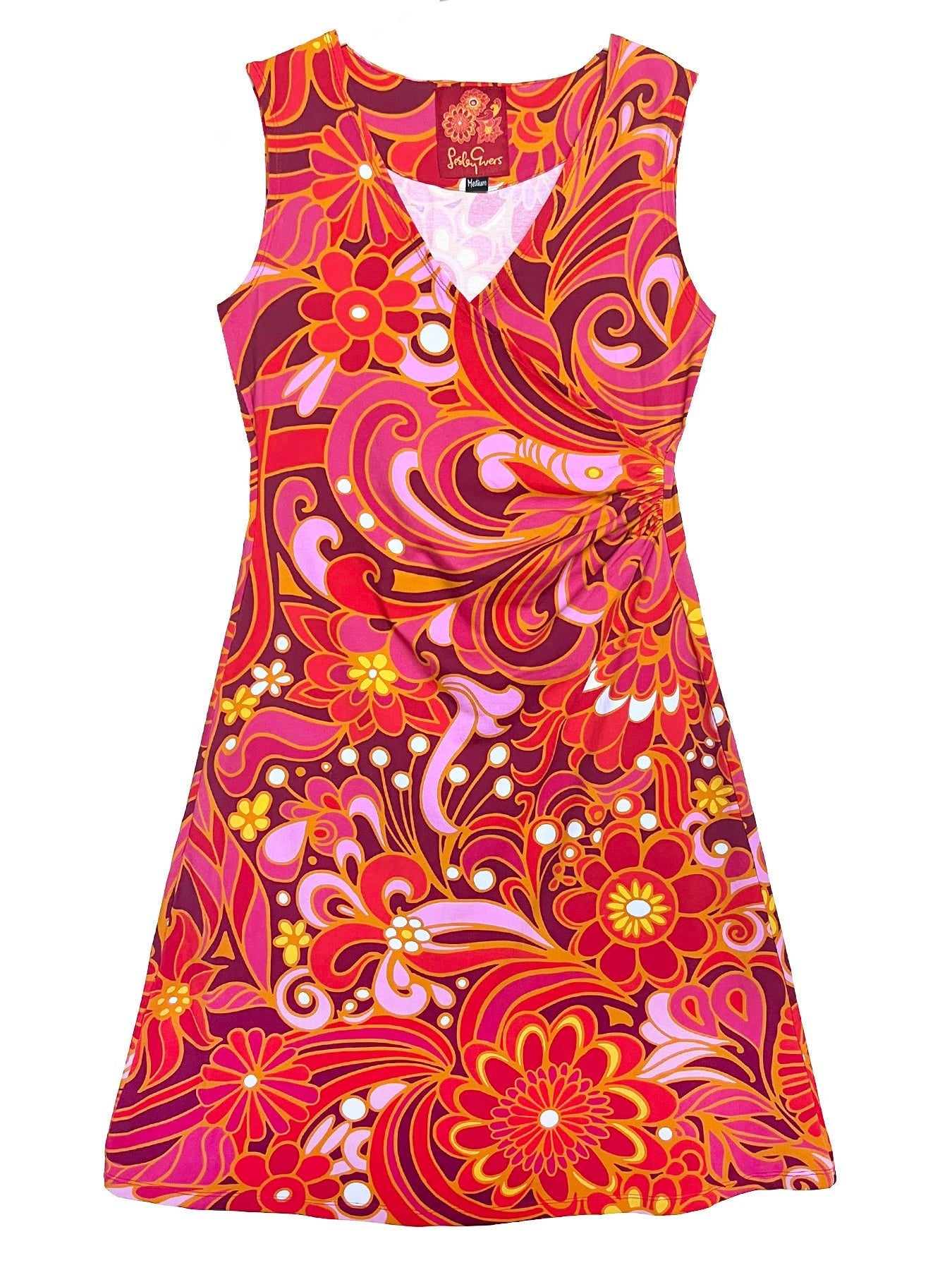 GINA dress Flowerland Pink - Lesley Evers - cotton dress - Dress - faux wrap