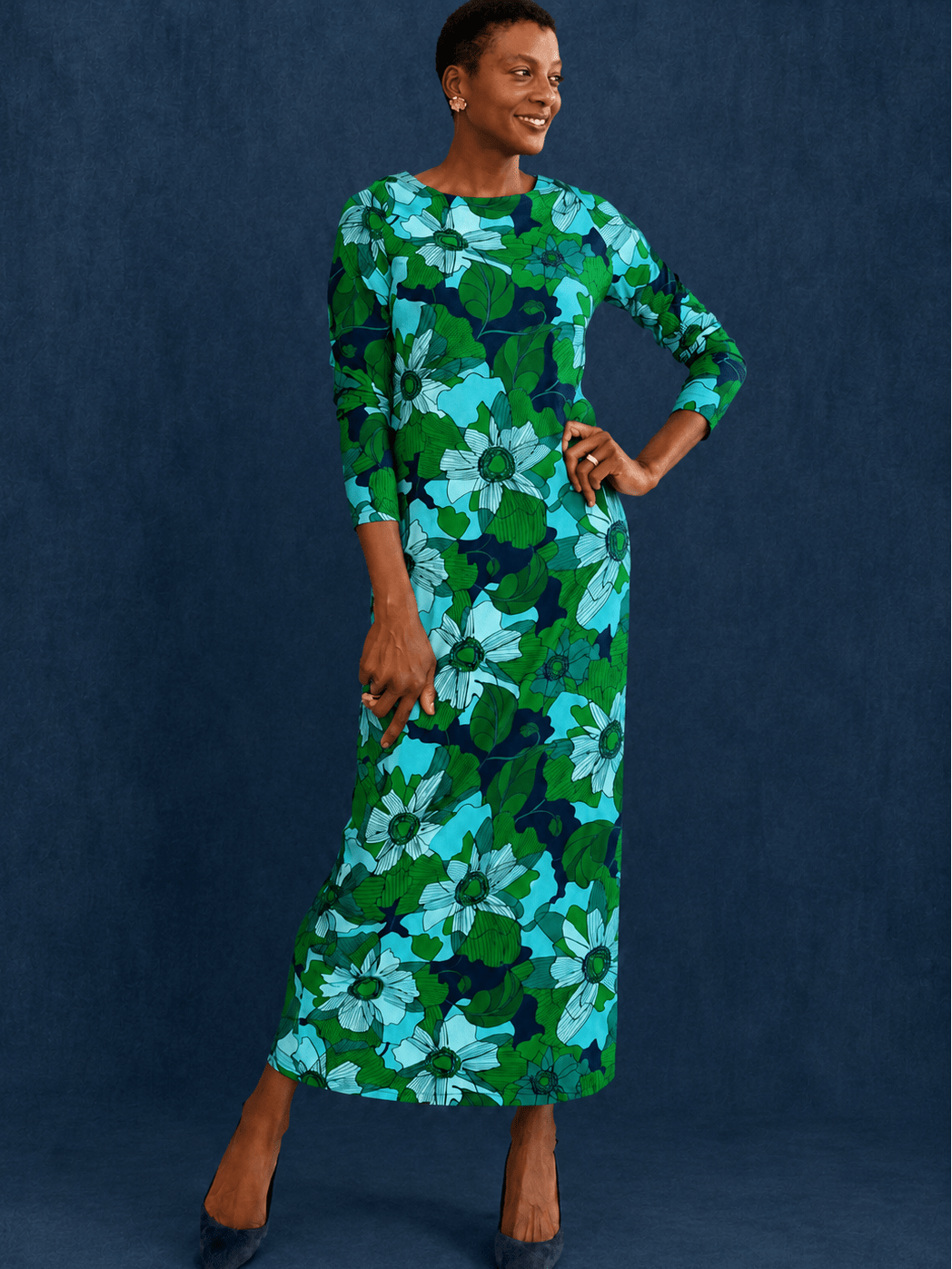 HARLOW dress Wild Bloom Navy - Lesley Evers-Dress-formal-Shop