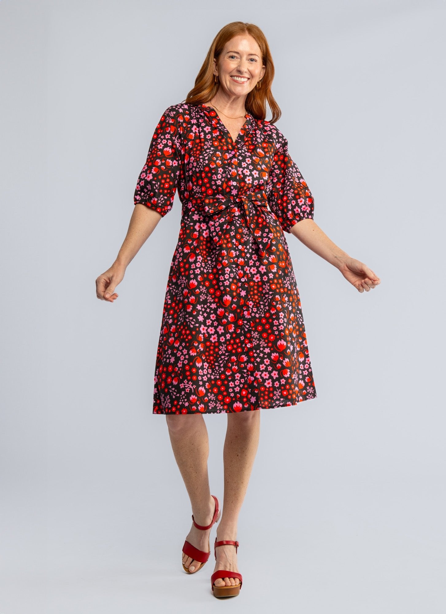 HARRIET dress Blossom Breeze Red - Lesley Evers-navy and white-scoops-Shop