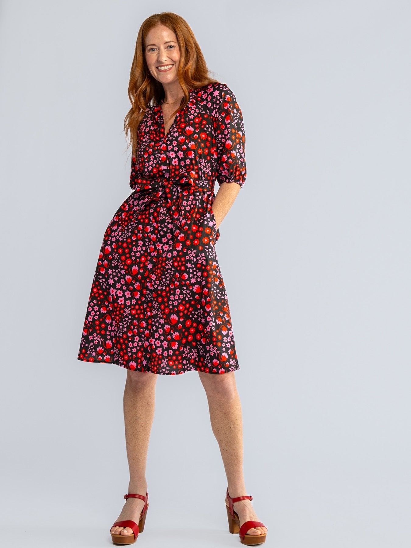 HARRIET dress Blossom Breeze Red - Lesley Evers-navy and white-scoops-Shop