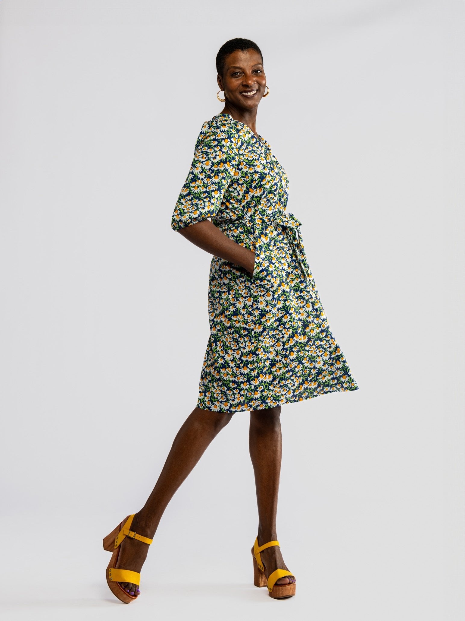 HARRIET dress Navy Echinacea – Lesley Evers