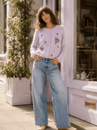 HAZEL cardigan Lavender - Lesley Evers-cardigan-dinner with friends-emma