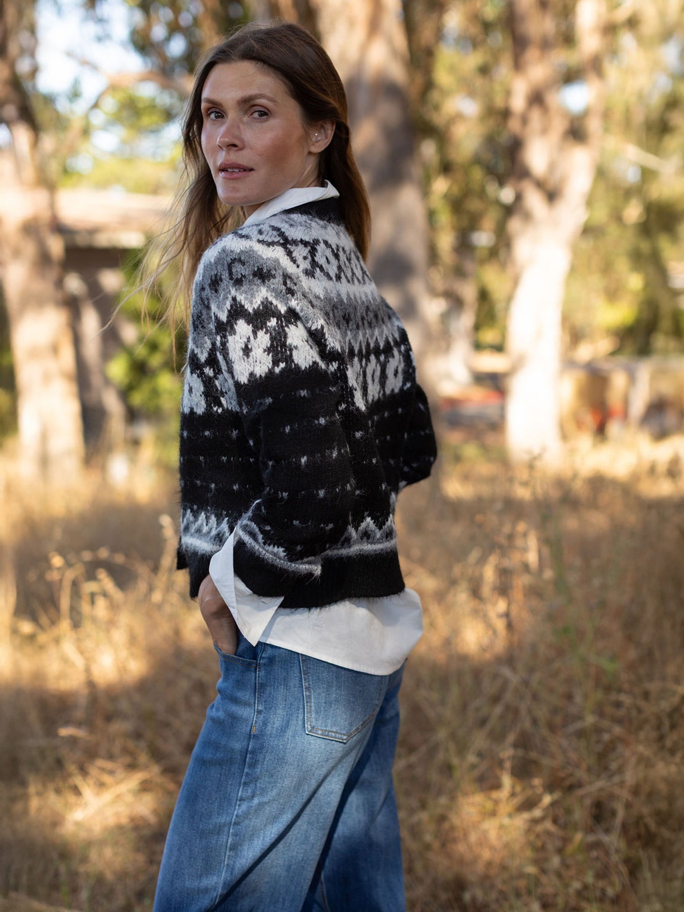 HAZEL Fair Isle cardigan Black – Lesley Evers