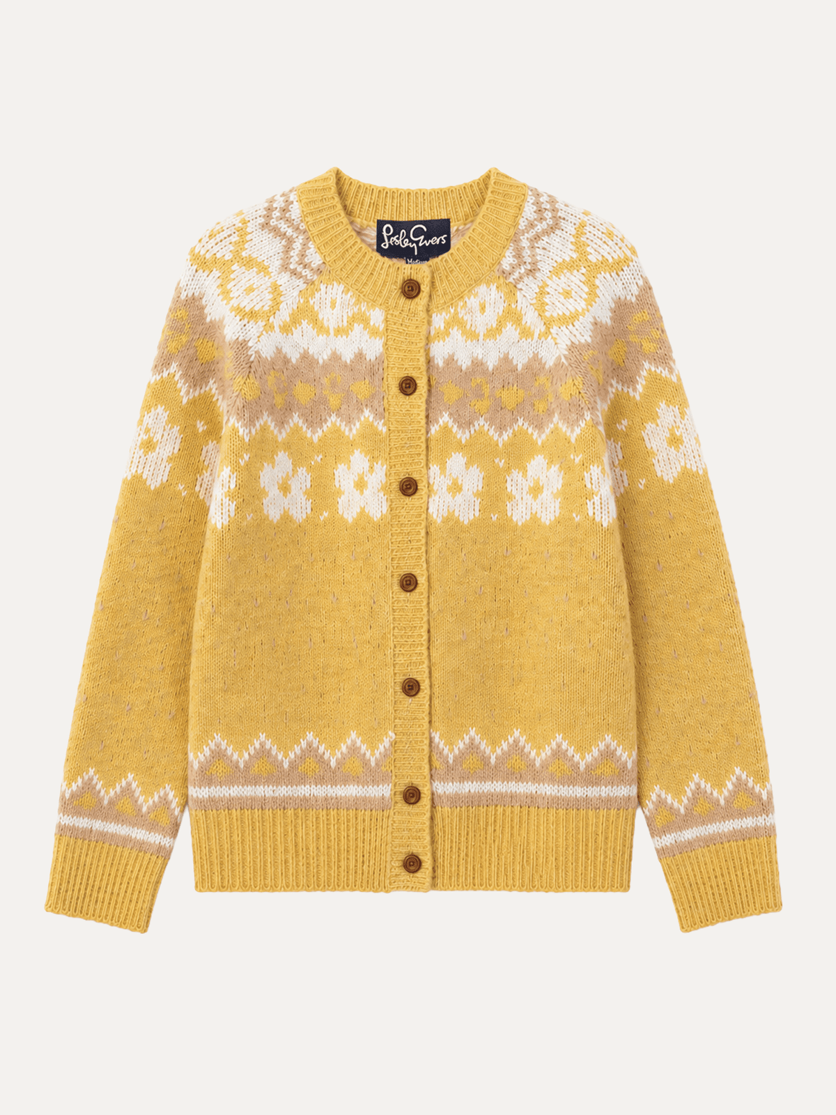 HAZEL Fair Isle cardigan Yellow - Lesley Evers-cardigan-dinner with friends-emma