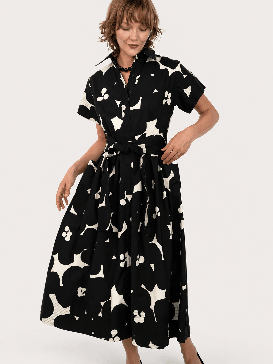 HEIDI dress Jumbo Blooms Black & Ivory - Lesley Evers-cotton dress-Dress-heidi