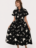 HEIDI dress Jumbo Blooms Black & Ivory - Lesley Evers-cotton dress-Dress-heidi