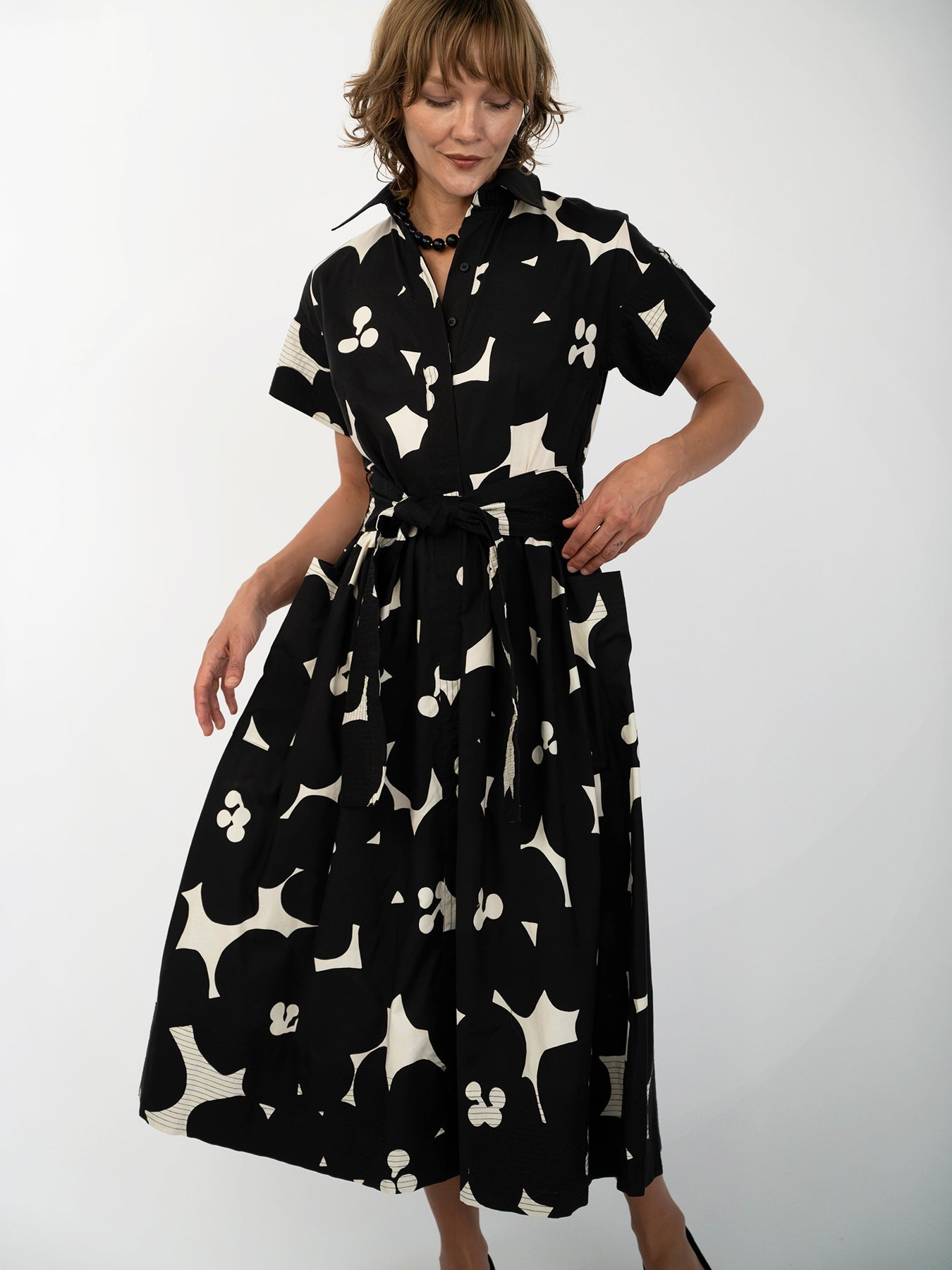 HEIDI dress Jumbo Blooms Black & Ivory - Lesley Evers-cotton dress-Dress-heidi