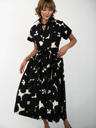 HEIDI dress Jumbo Blooms Black & Ivory - Lesley Evers-cotton dress-Dress-heidi