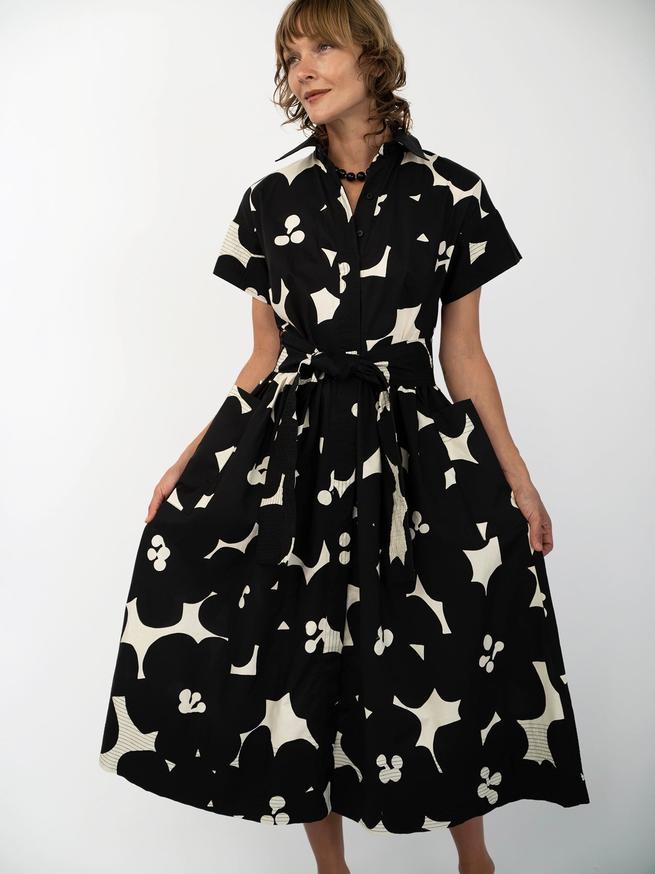 HEIDI dress Jumbo Blooms Black & Ivory - Lesley Evers-cotton dress-Dress-heidi