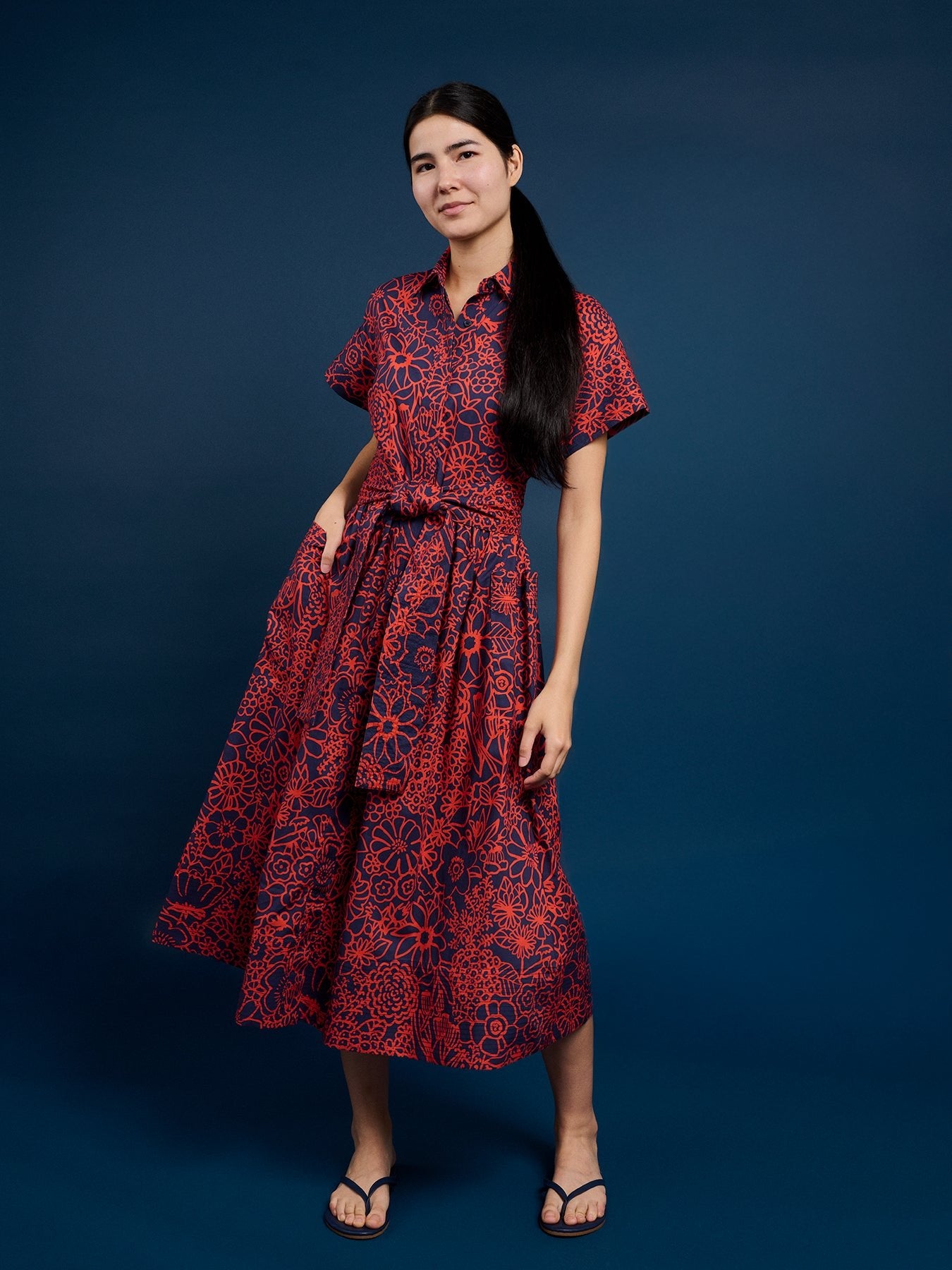 HEIDI dress Midsummer Navy and Red - Lesley Evers - cotton dress - Dress - heidi