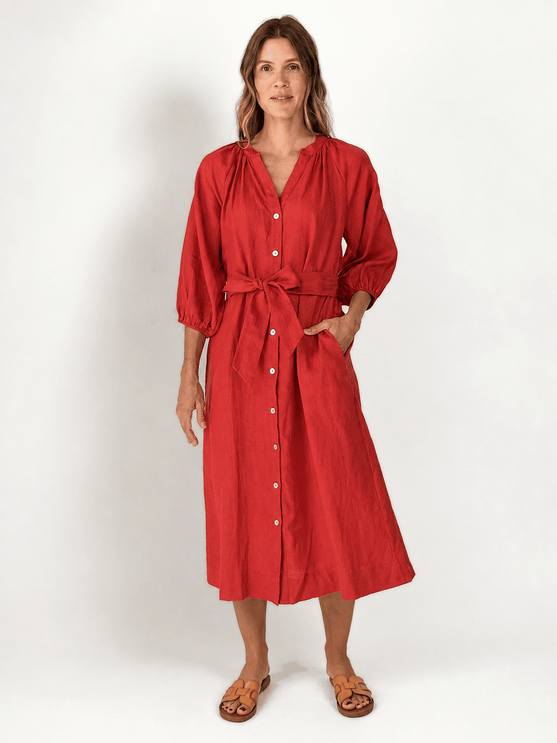HENRIETTA dress Terra Cotta - Lesley Evers-Dress-linen dress-new