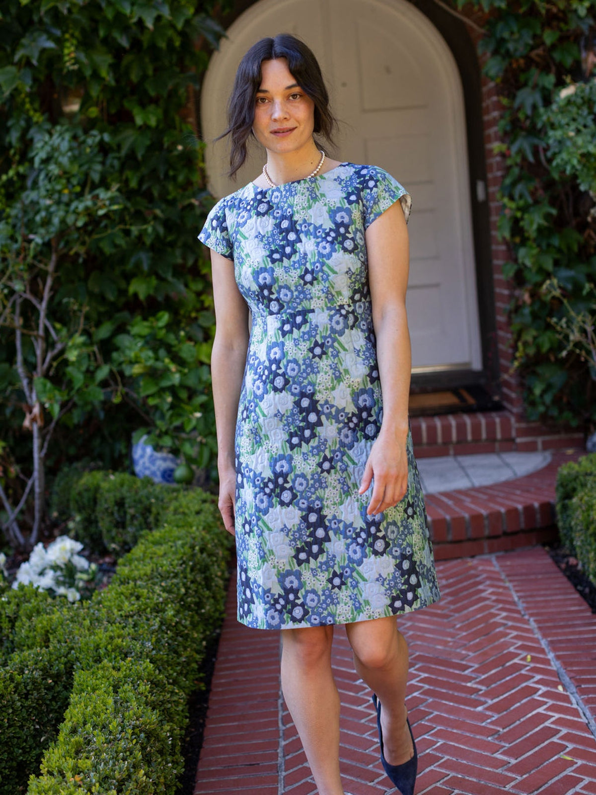 HOLLY dress Daffodils Blue - Lesley Evers-coat-lined coat-new