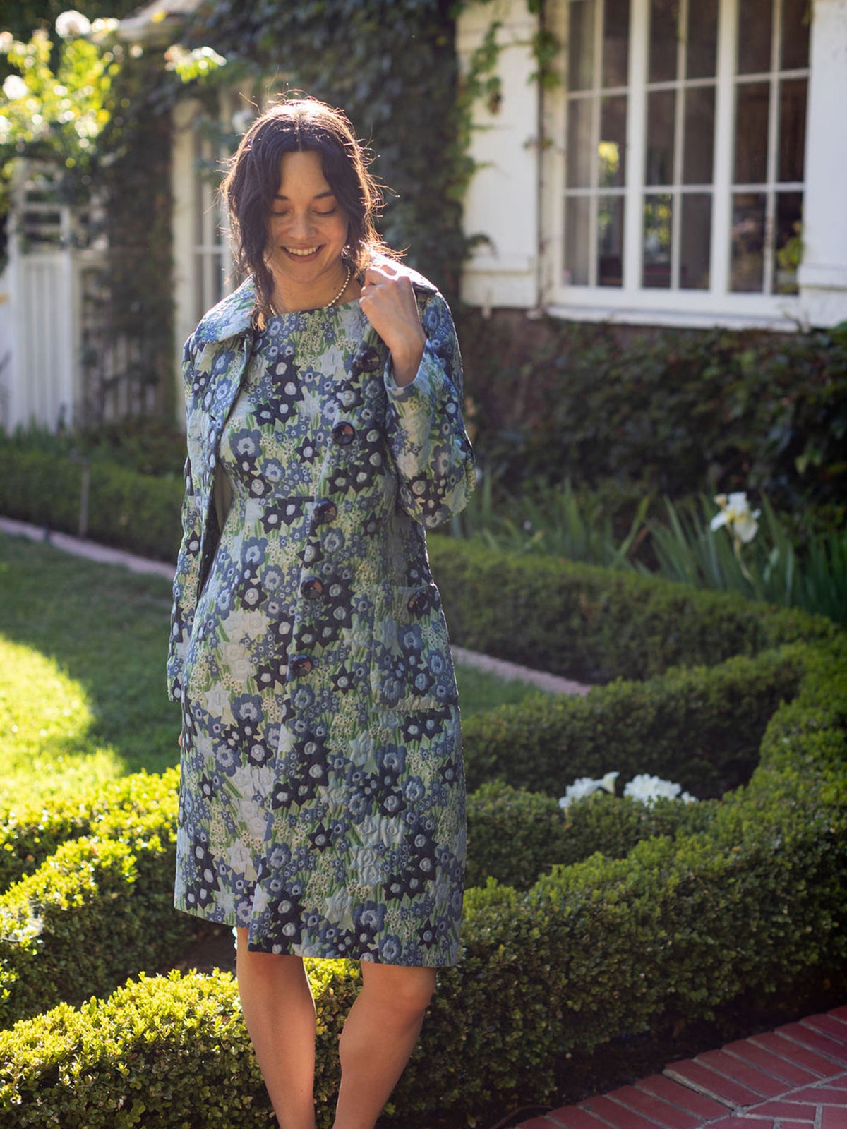 HOLLY dress Daffodils Blue - Lesley Evers-coat-lined coat-new