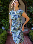HOLLY dress Daffodils Blue - Lesley Evers-coat-lined coat-new
