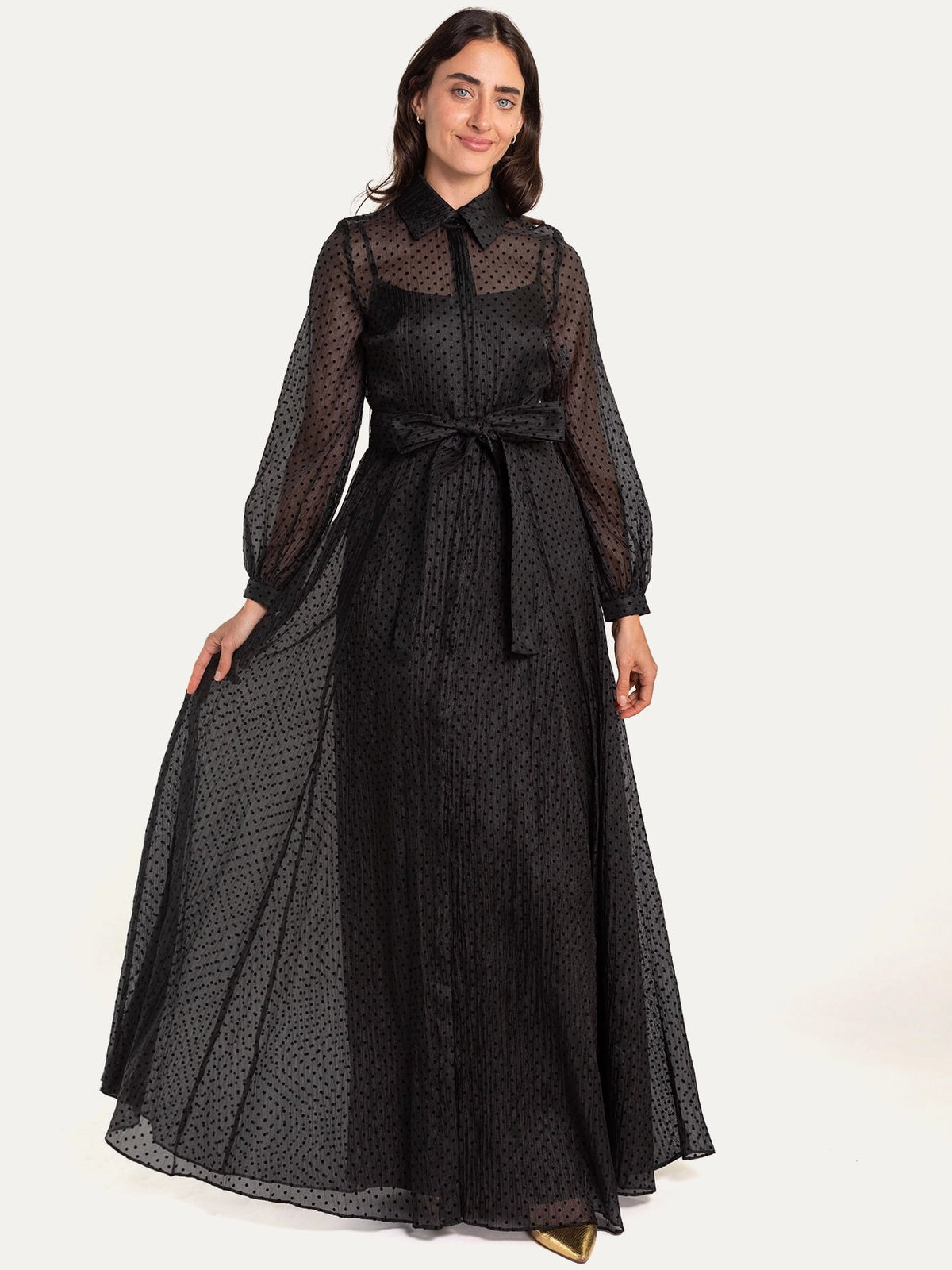 ISADORA dress Black Velvet Dots - Lesley Evers-Dress-formal-gown