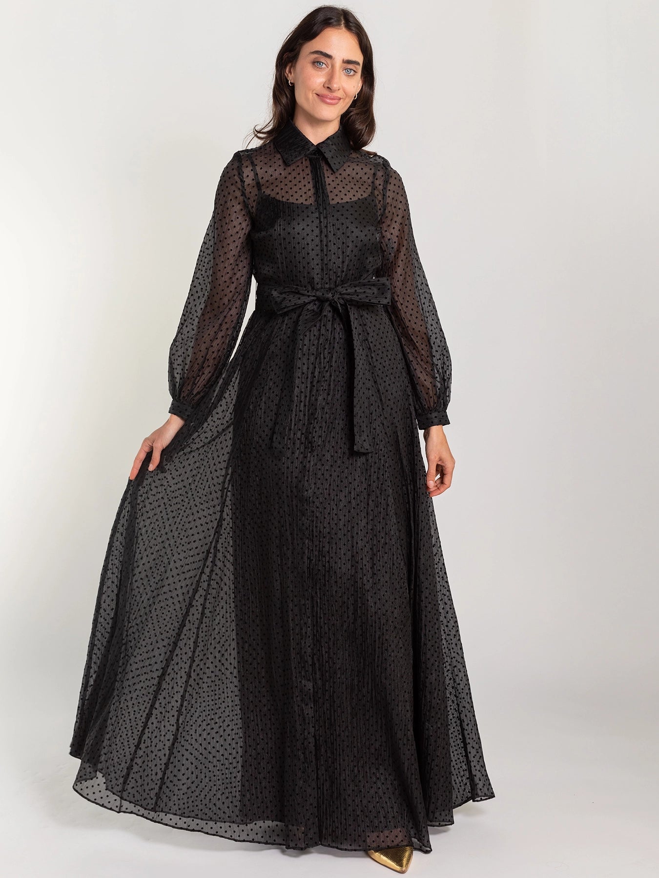 ISADORA dress Black Velvet Dots - Lesley Evers - Dress - formal - Shop