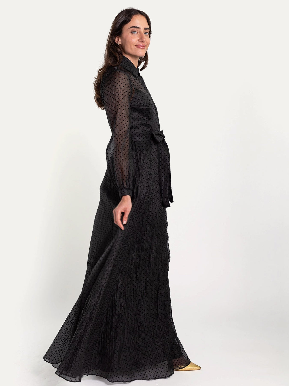 ISADORA dress Black Velvet Dots - Lesley Evers-Dress-formal-gown