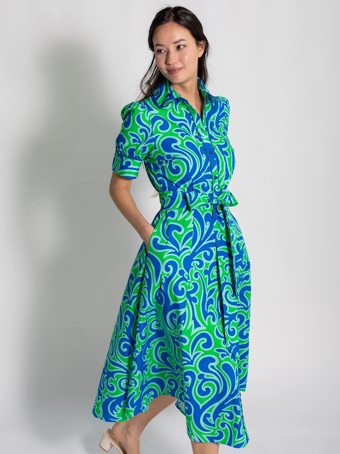JANE dress Filigree Green - Lesley Evers - cotton dress - Dress - Printed Dress