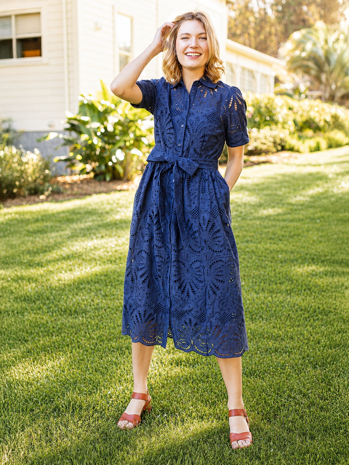 JANE dress Navy Eyelet - Lesley Evers - Dress - eyelet - eyelet dress