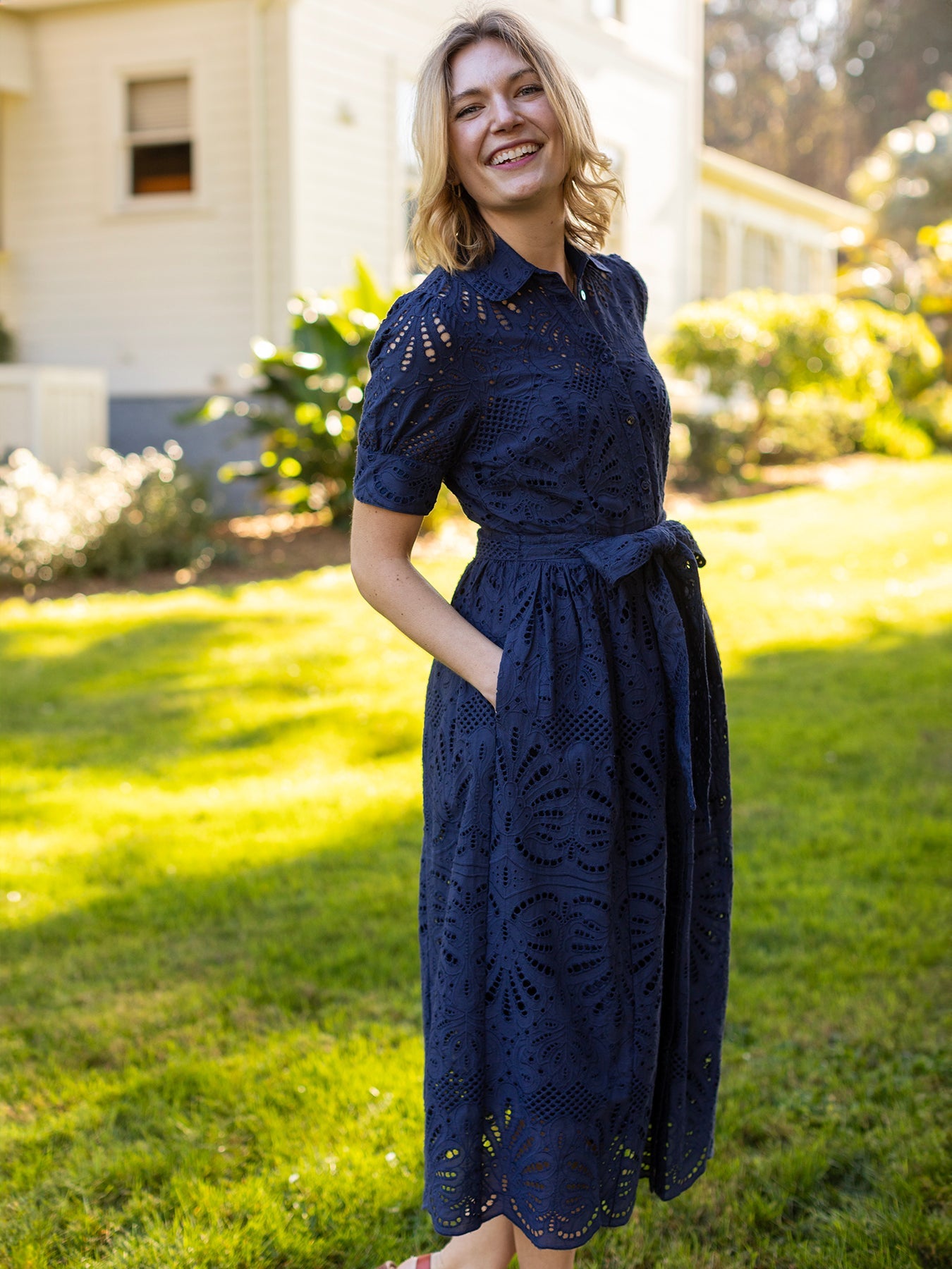 JANE dress Navy Eyelet - Lesley Evers - Dress - eyelet - eyelet dress