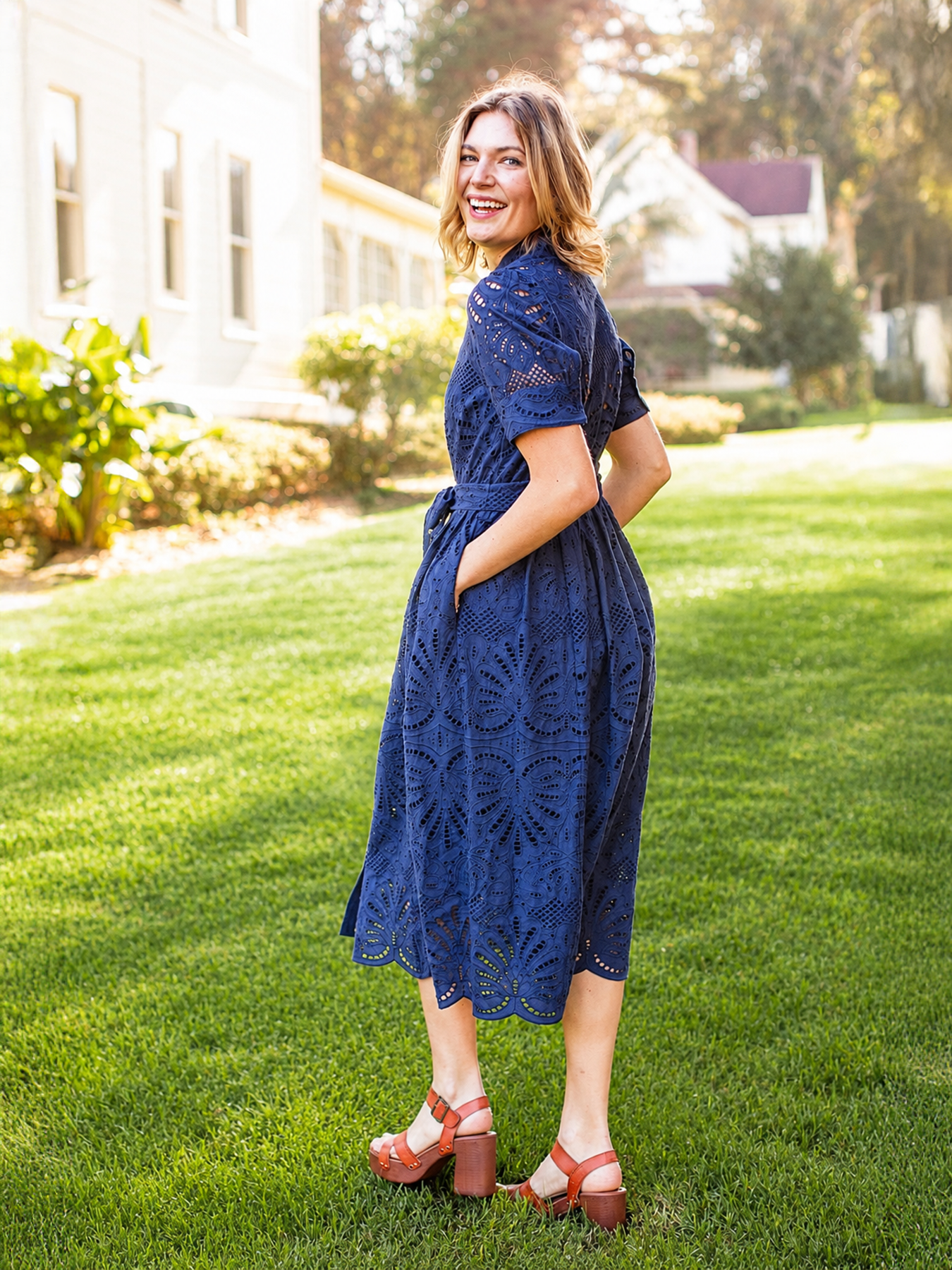 JANE dress Navy Eyelet - Lesley Evers - Dress - eyelet - eyelet dress