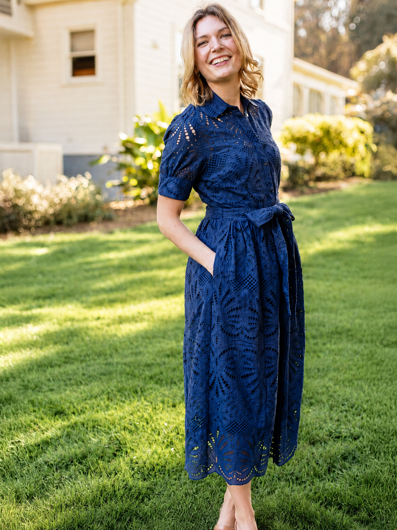 JANE dress Navy Eyelet - Lesley Evers - Dress - eyelet - eyelet dress