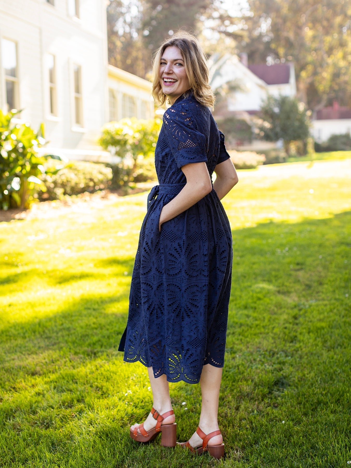 JANE dress Navy Eyelet - Lesley Evers - Dress - eyelet - eyelet dress