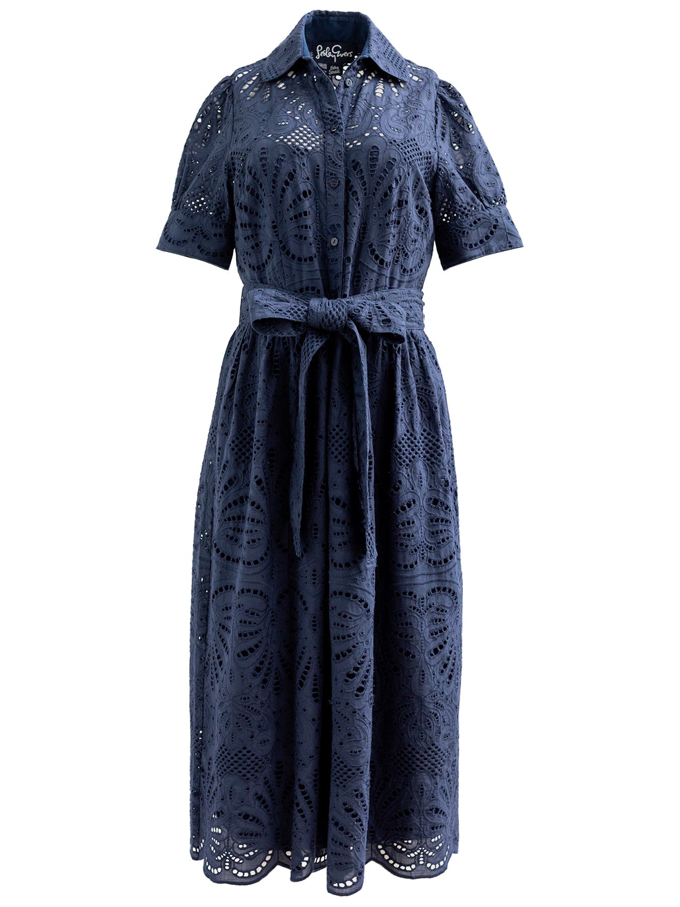 JANE dress Navy Eyelet – Lesley Evers