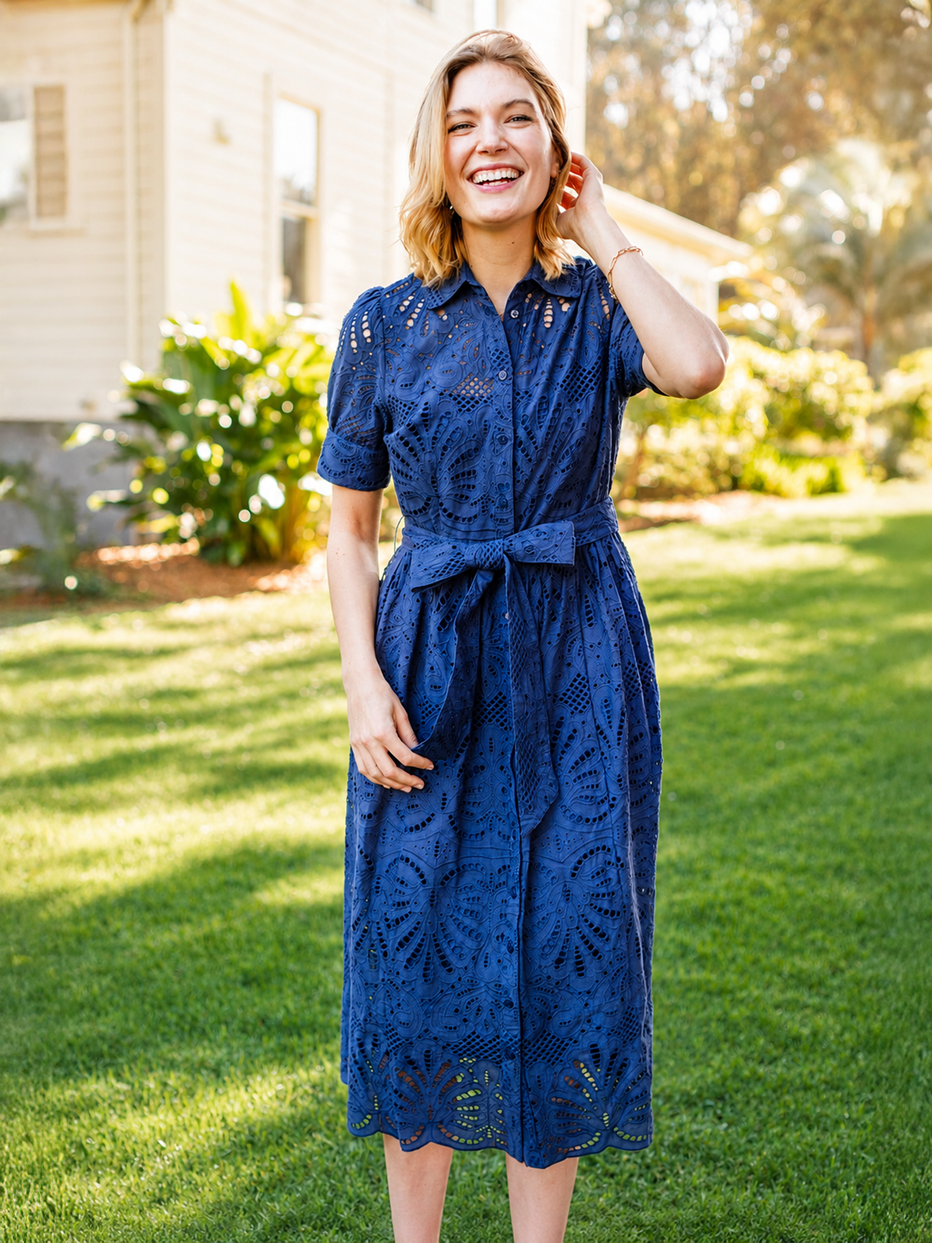 JANE dress Navy Eyelet - Lesley Evers - Dress - eyelet - eyelet dress