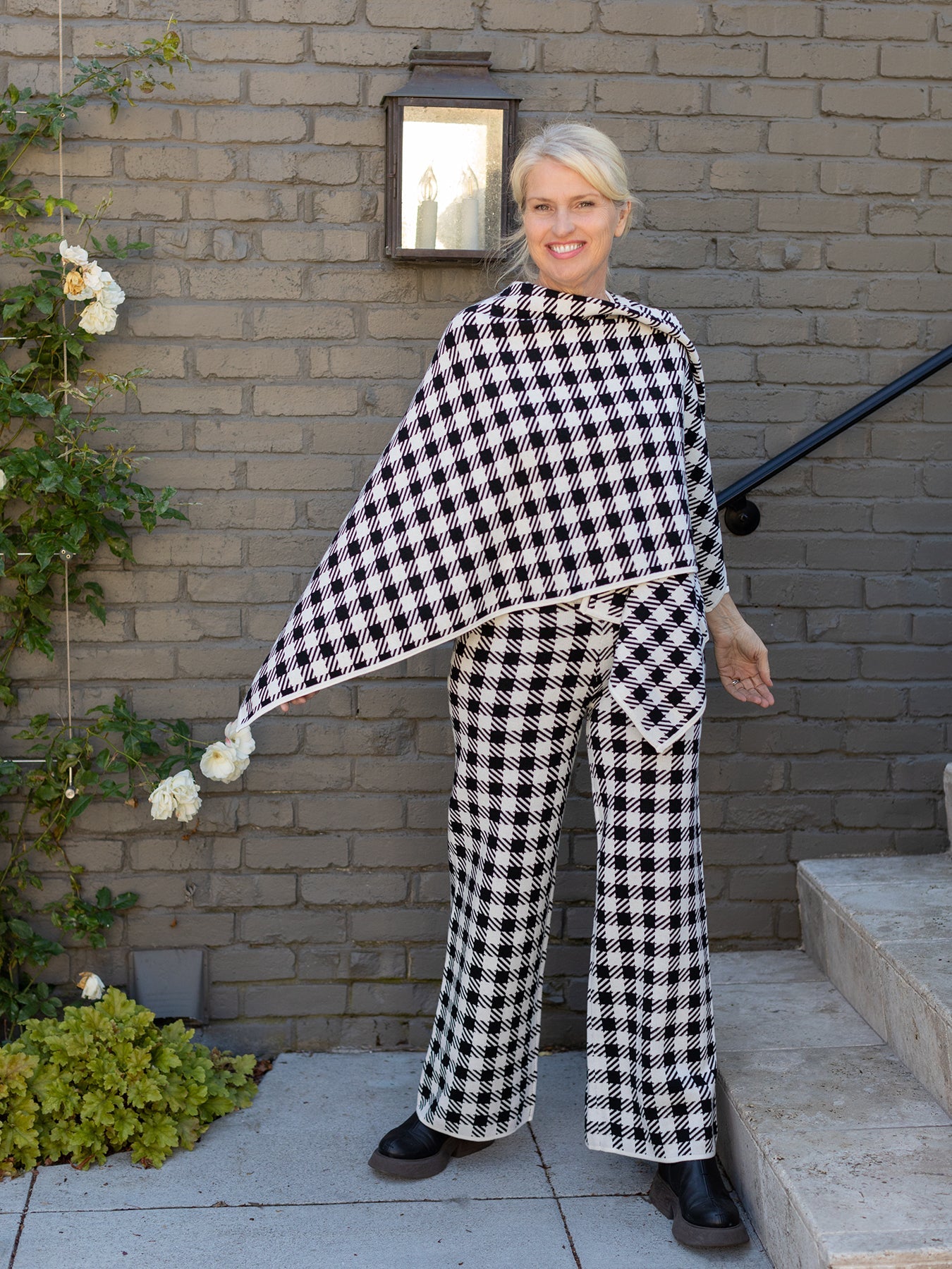 JULIA knit pant Black and White Plaid - Lesley Evers - Bottoms - Pants - Shop