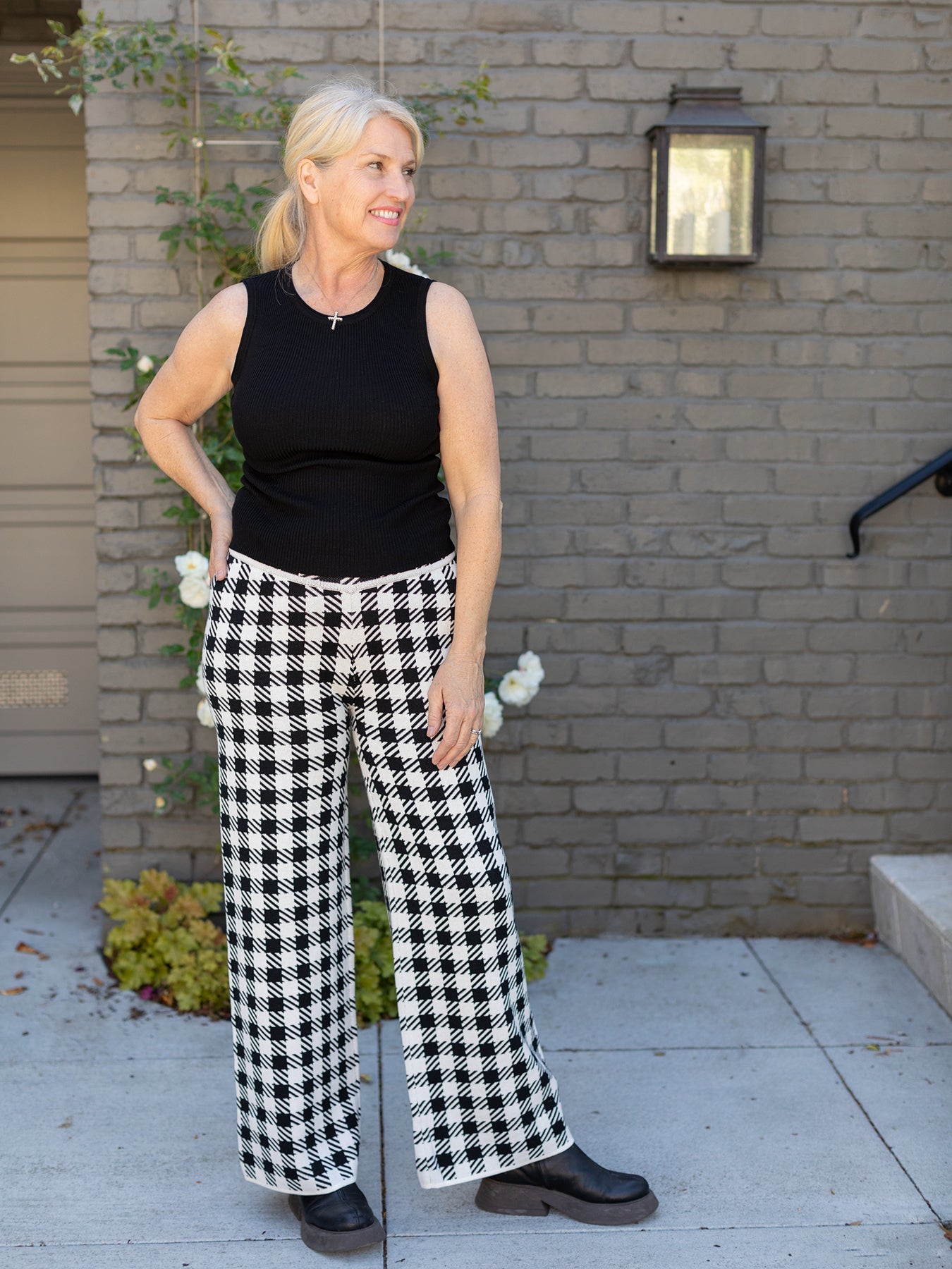 JULIA knit pant Black and White Plaid - Lesley Evers - Bottoms - Pants - Shop