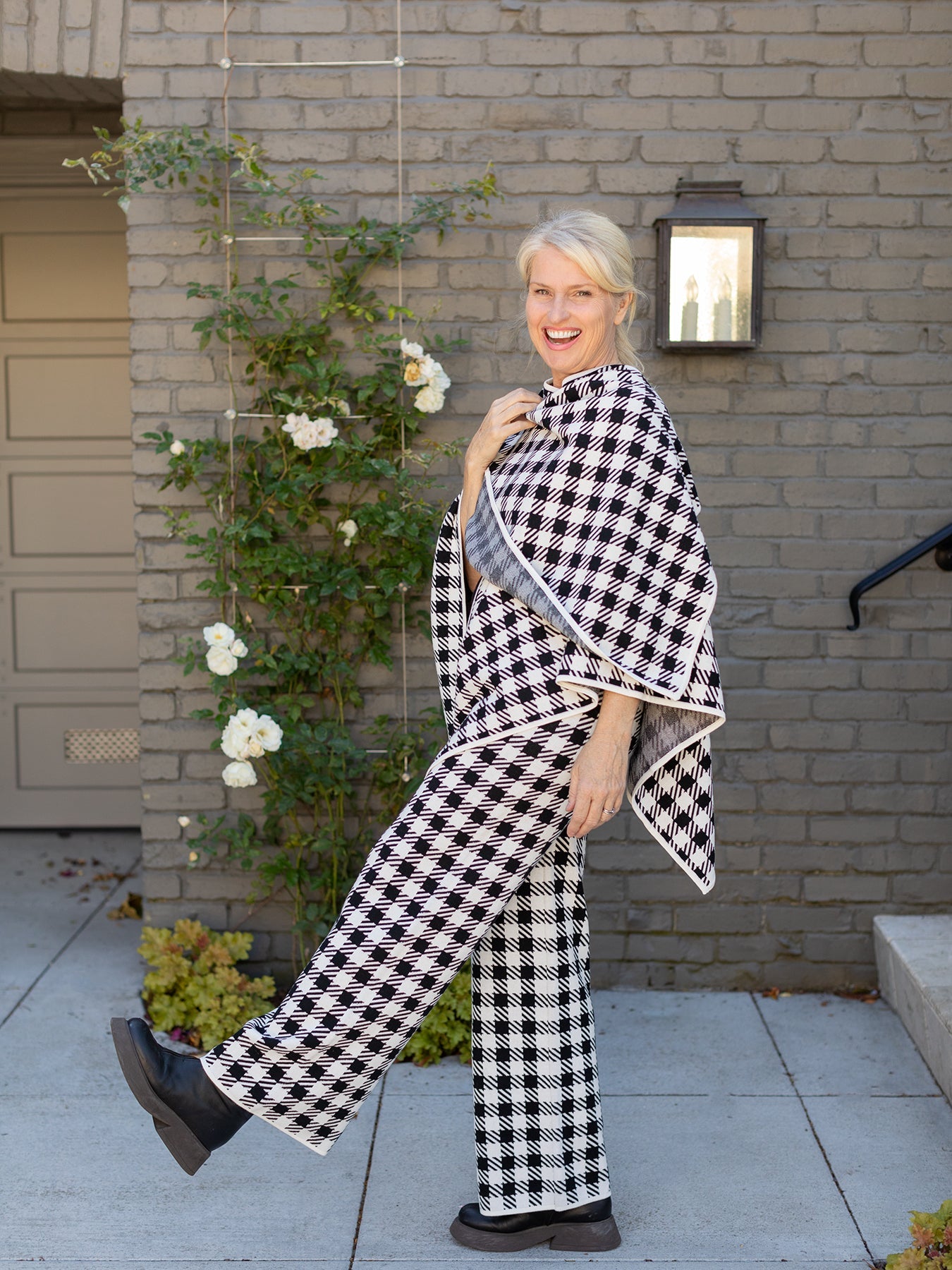 JULIA knit pant Black and White Plaid - Lesley Evers - Bottoms - Pants - Shop