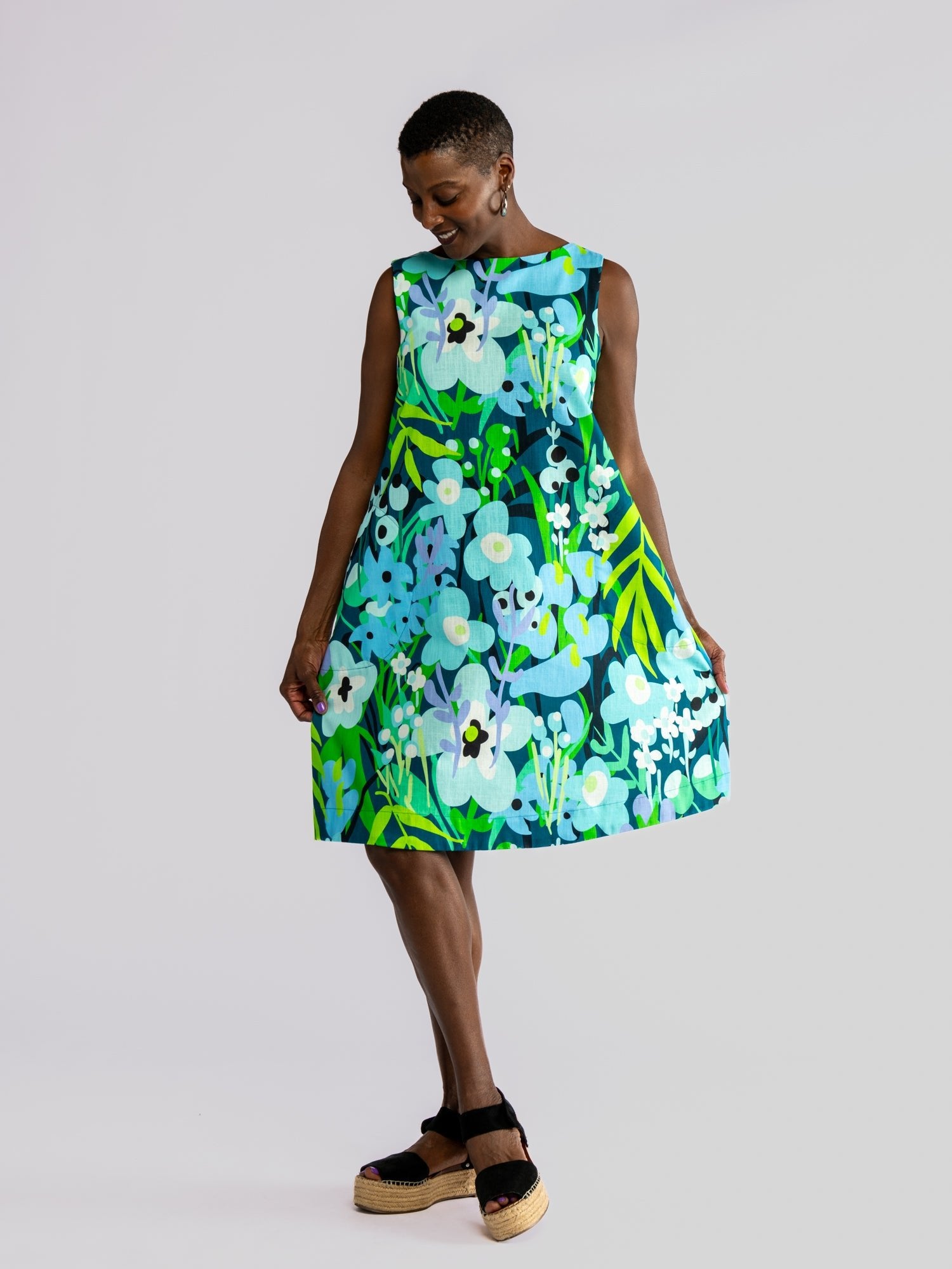 JUNIPER dress Garden Oasis Blue - Lesley Evers-Best Seller-Blue-cotton dress