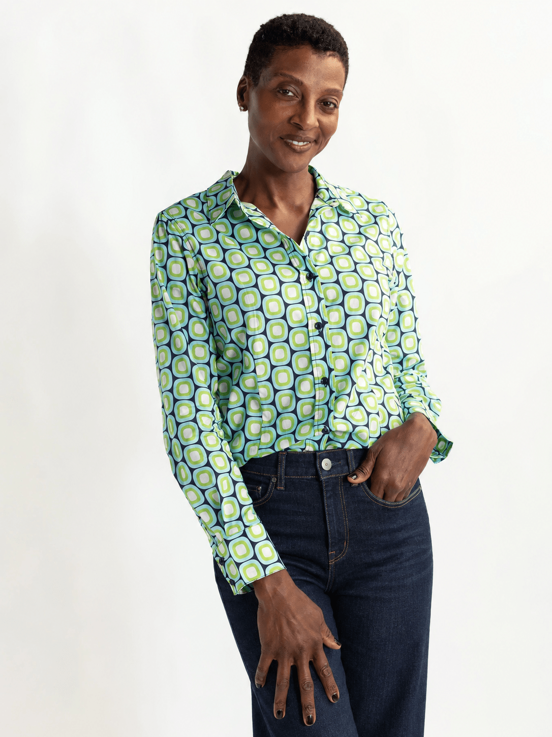 KATHRYN blouse Blue Dots - Lesley Evers-Bird Collection-birds-Catherine