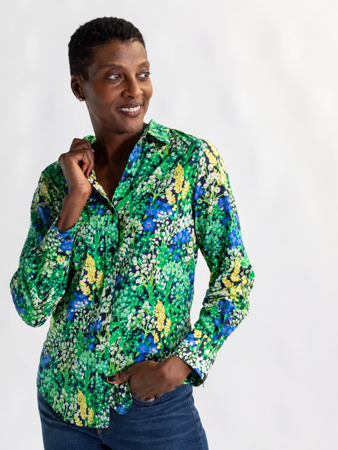 KATHRYN blouse Spring Meadow Green - Lesley Evers-Bird Collection-birds-Catherine