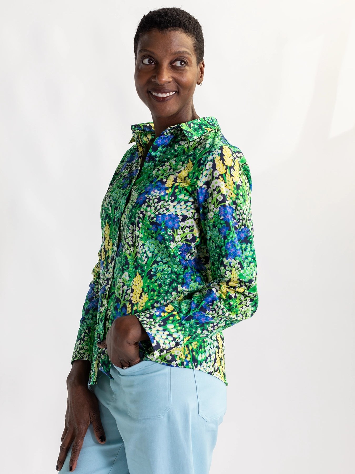 KATHRYN blouse Spring Meadow Green - Lesley Evers - Bird Collection - birds - Catherine