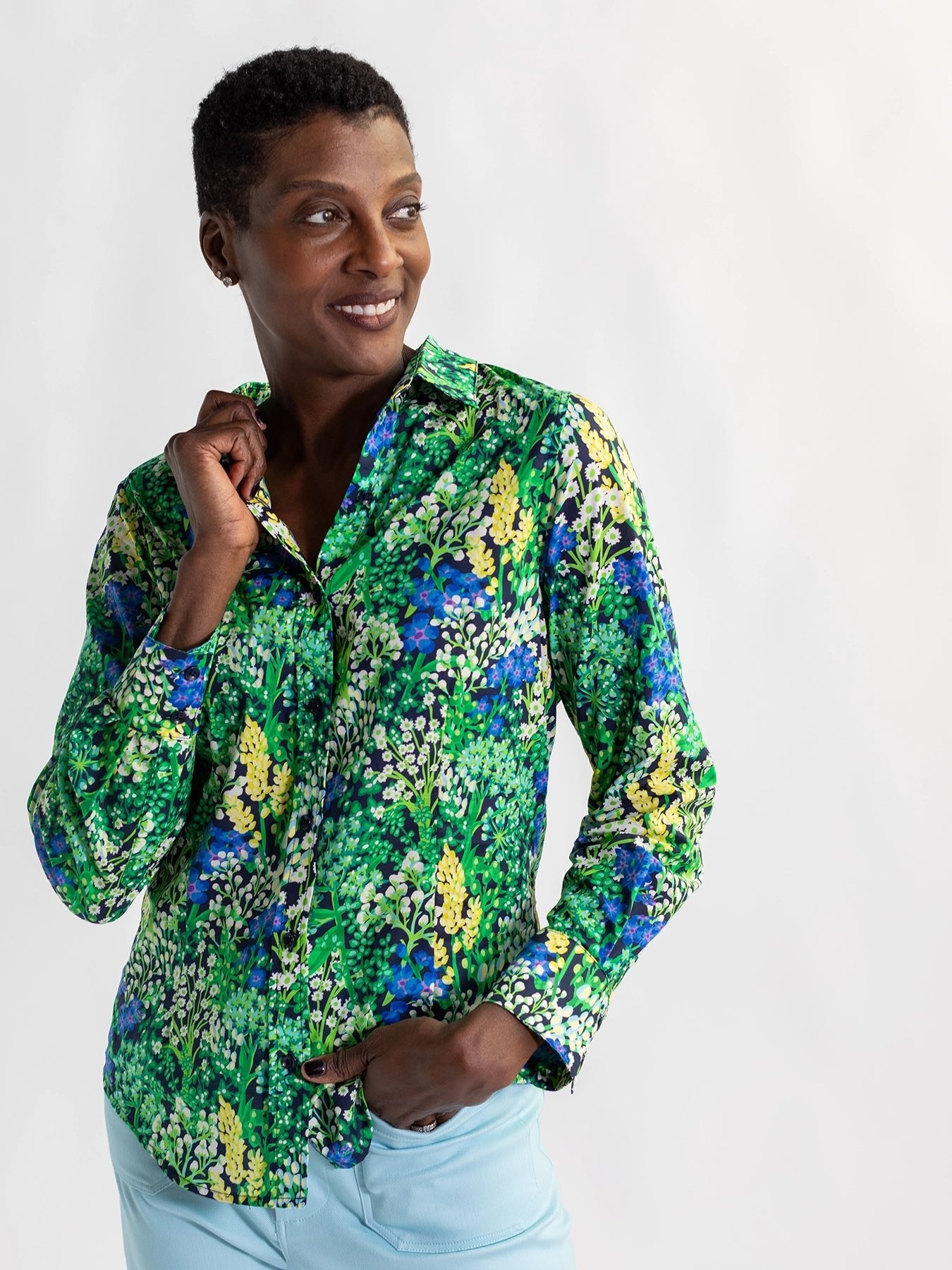 KATHRYN blouse Spring Meadow Green - Lesley Evers - Bird Collection - birds - Catherine