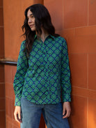 KATHRYN blouse Talavera Navy and Green - Lesley Evers-Bird Collection-birds-Catherine