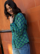 KATHRYN blouse Talavera Navy and Green - Lesley Evers-Bird Collection-birds-Catherine