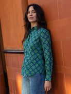KATHRYN blouse Talavera Navy and Green - Lesley Evers-Bird Collection-birds-Catherine