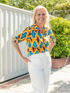 KATHRYN blouse Waterloo Orange and Navy - Lesley Evers-kathryn-Shop-Shop/All Products