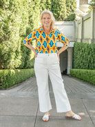 KATHRYN blouse Waterloo Orange and Navy - Lesley Evers-kathryn-Shop-Shop/All Products