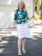 KIMMY top Dazzle Flower Navy - Lesley Evers - Button Top - clothing - colorful