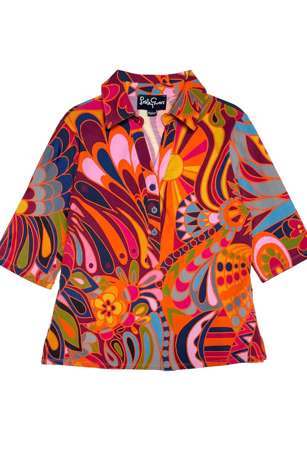 KIMMY top Shakalaka Orange - Lesley Evers-Button Top-clothing-colorful